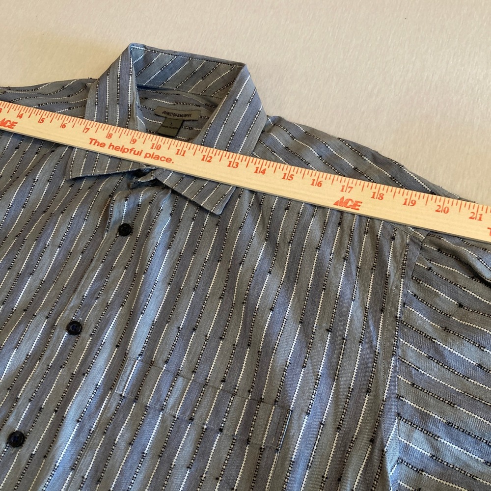 Johnston & Murphy‎ Shirt Mens Large Blue Gray Geometric Striped Dobby Cotton - Picture 6 of 13